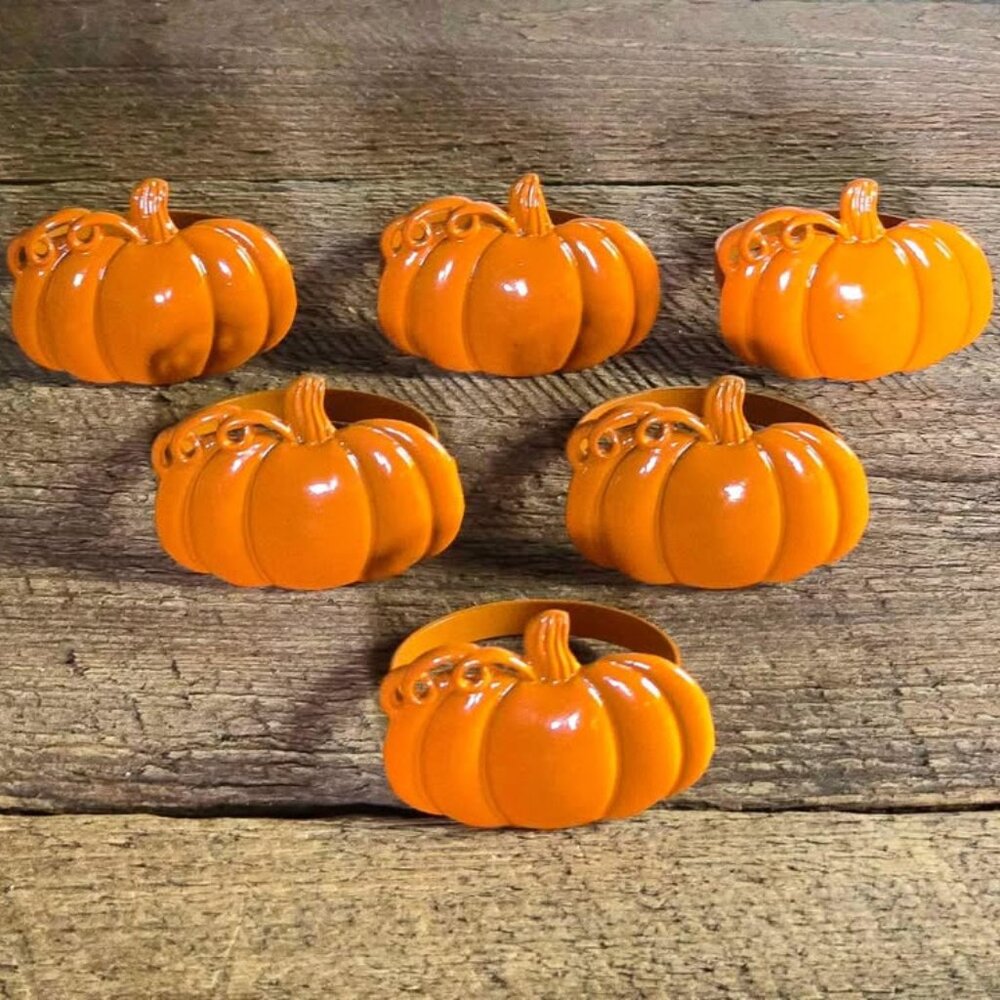 Orange Metal Pumpkin Fall Harvest Halloween Thanksgiving Napkin Ring Table Decor